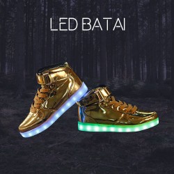 Blizgantys auksinės spalvos LED batai high-top
